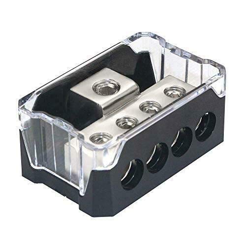 4 Way Power Distribution Block, 1x 0/2/4 AWG Gauge in / 4X 4/8/10 Gauge Out Amp Power Distribution Ground Distributor Connecting Block for Car Amplifier Audio Splitter