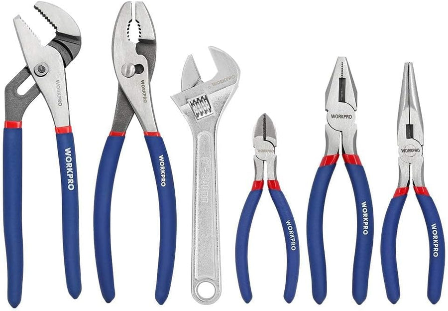 Pliers & Wrenches (10" Water Pump, 10" Slip Joint, 8" Long Nose, 8" Linesman, 6" Diagonal, 8" Adjustable Wrench)