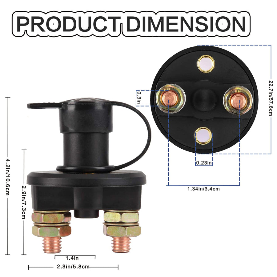 Battery Disconnect Switch, 12V 24V Battery Isolator Cut Off Power Kill Switch for Marine Car Boat RV ATV Auto Truck Vehicle, On Off Battery