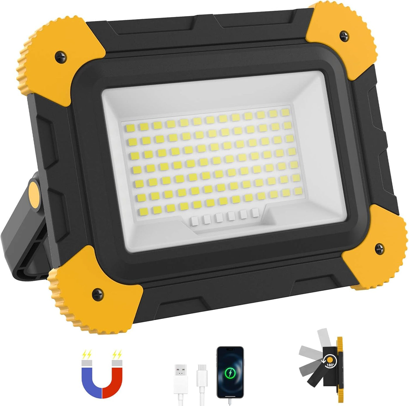Rechargeable Magnetic Work Light, 40W Portable LED Flood Light Battery Powered, Waterproof Work Lights