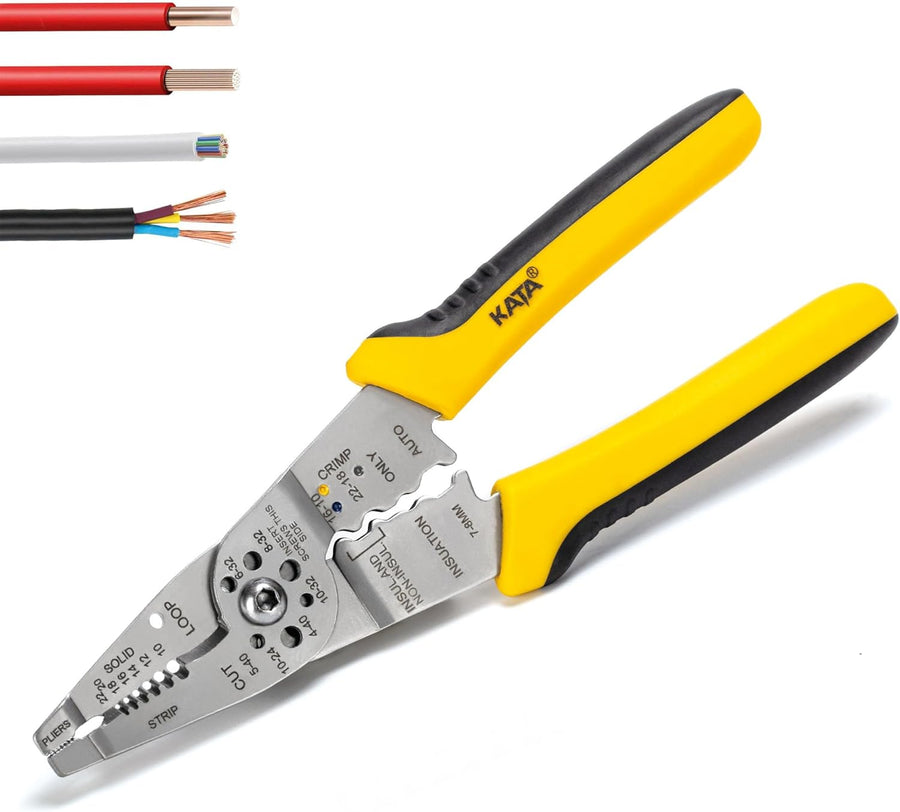 8-Inch Wire Stripper Tool - Professional Wire Stripping, Cutting & Crimping Pliers for 10-22 AWG Solid & Stranded Wire - Heavy Duty Electrician Hand Tool with Non-Slip Grip