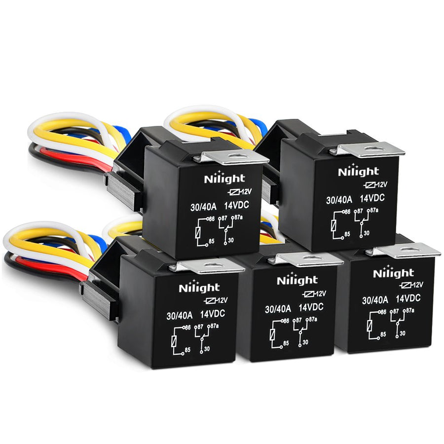 Nilight 50003R Automotive Set 5-Pin 30/40A 12V SPDT with Interlocking Relay Socket and Wiring Harness