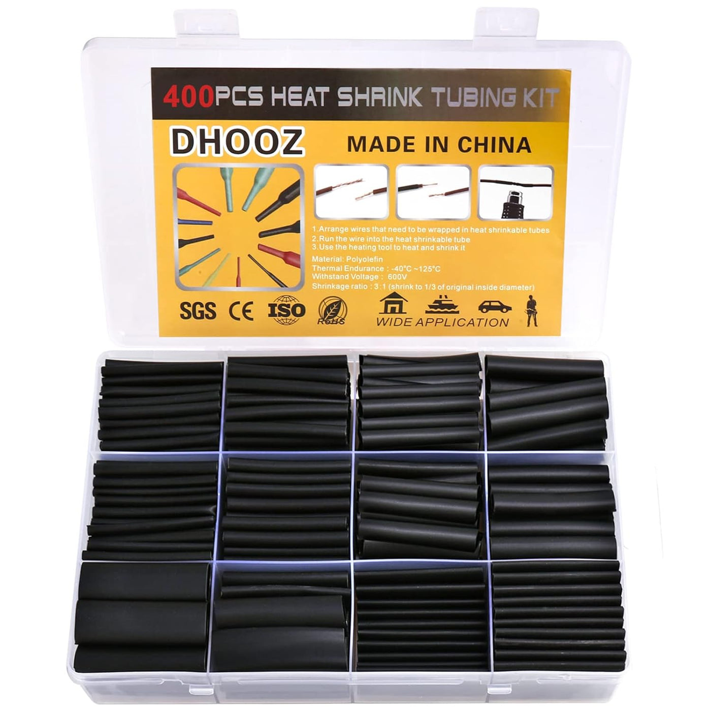 400 Pcs Wire Heat Shrink Tubing Kit With Adhesive lined, Industrial Heat-Shrink Tubing for Wires, 3:1 Marine Grade Heat Shrink Wrap, Premium Large Electrical Waterproof Heat Shrink Tape-Black