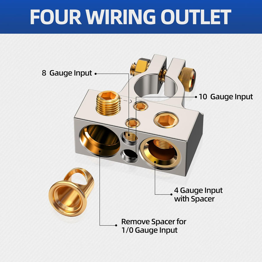 Battery Terminal Connectors, 0/2/4/6/8/10 AWG Battery Terminals, Heavy Duty Car Battery Terminal