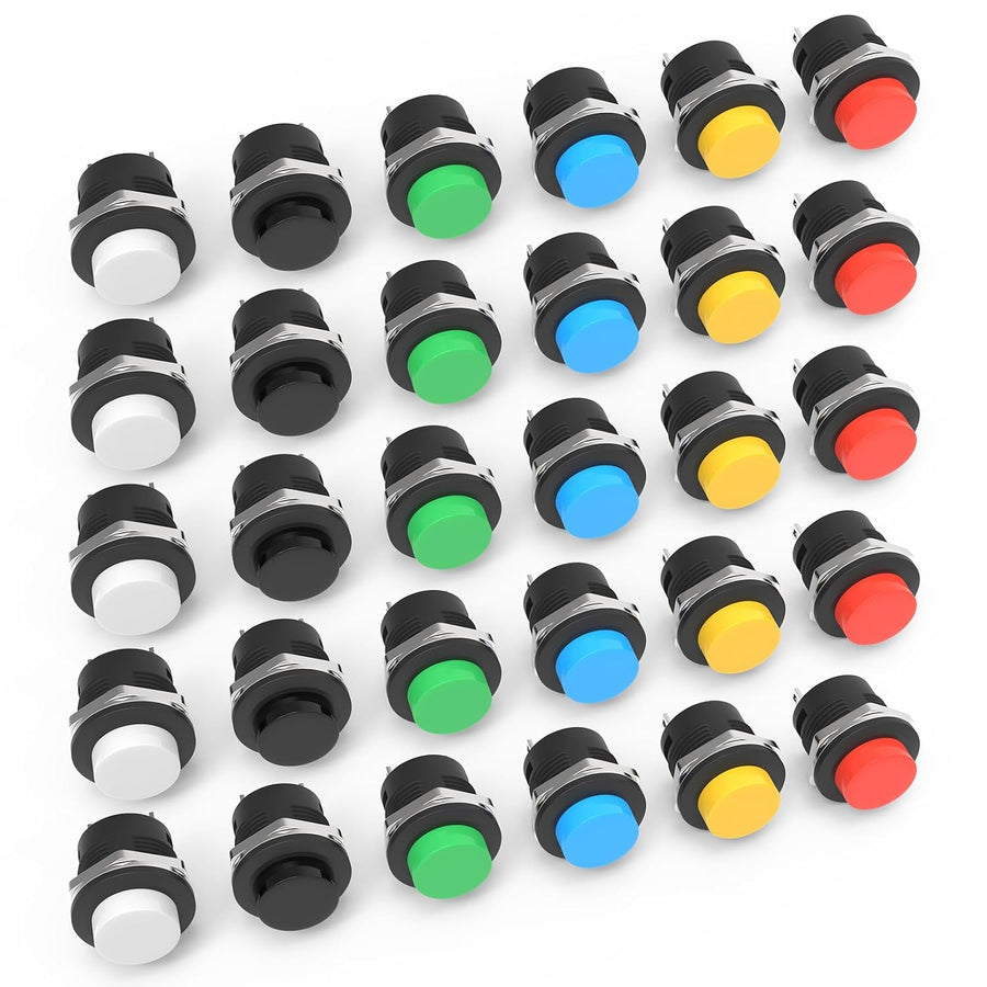 5 Pack Momentary Push Button, 2-Pin Self-Resetting Mini No Lock Round SPST NO Switch, 3A 250V AC/6A 125V AC Button