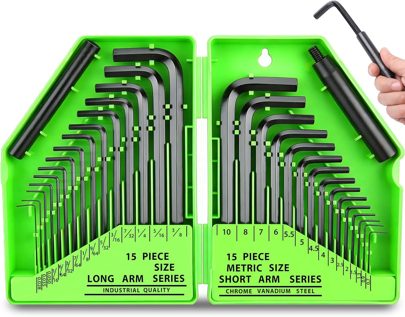 32-Piece Hex Key Allen Wrench Set, SAE and Metric Allen Keys MM(0.7mm-10mm) SAE(0.028"-3/8)