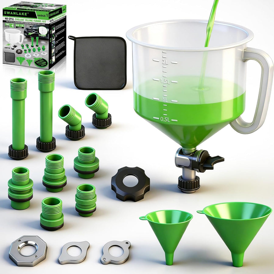 No-Spill Coolant Funnel Kit,Spill Proof Funnel Bleeder with Adapters.Universal Fitment15Pcs.